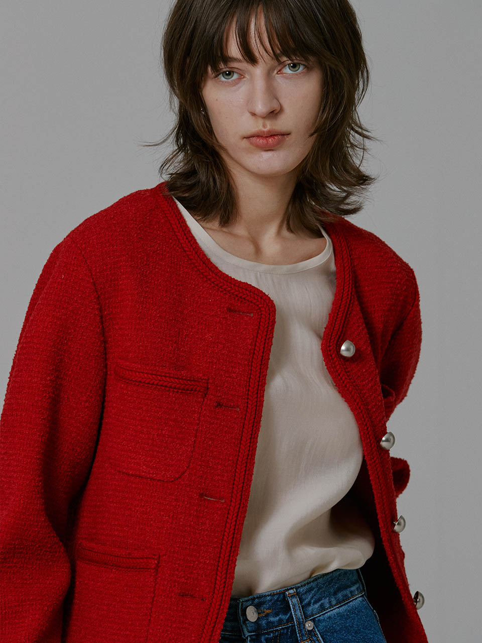 [드라마 착용]Maremma Tweed Jacket_Red