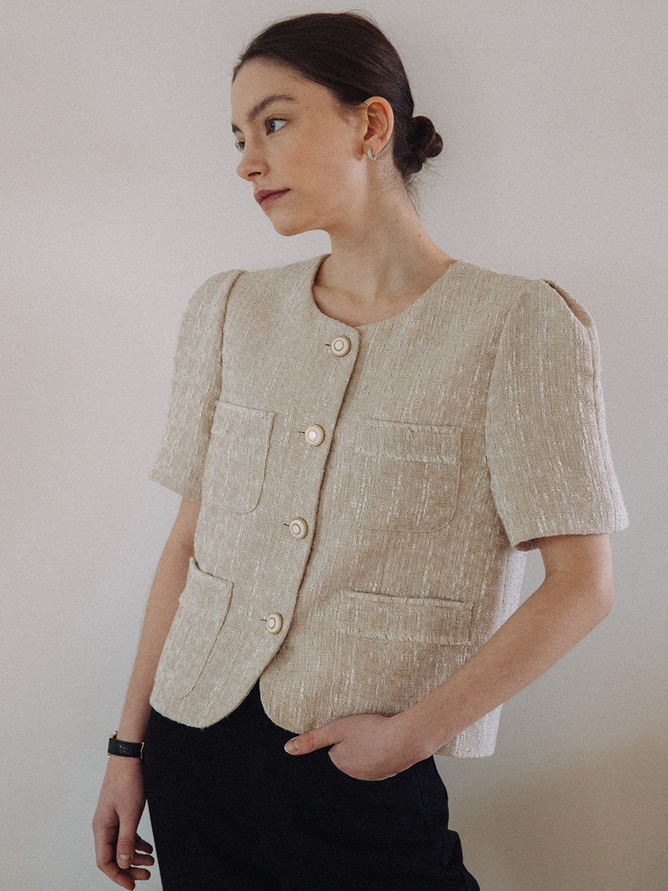 [FITTING SALE] Maisie Linen Tweed Jacket_Beige